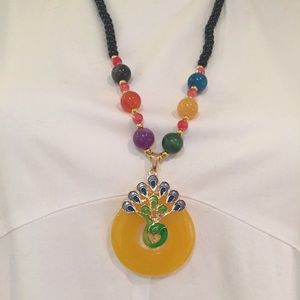 Peacock on Inlaid Beeswax Necklace